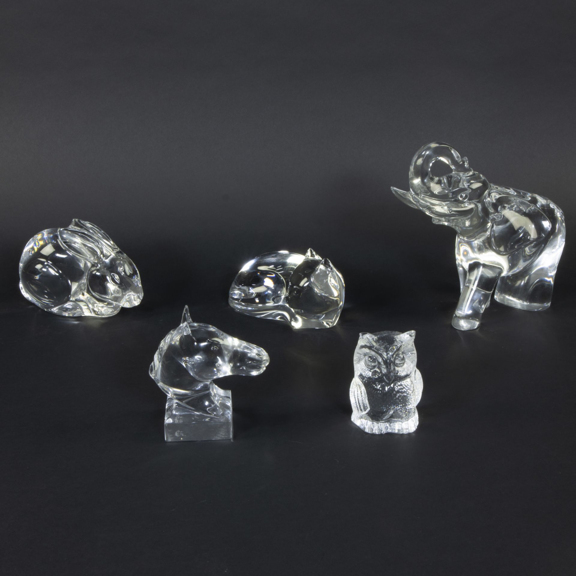 Val Saint Lambert collection of crystal animals in clear crystal