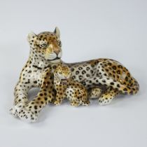 Ceramic reclining leopard, Italy, 1970s, marked Ronzan