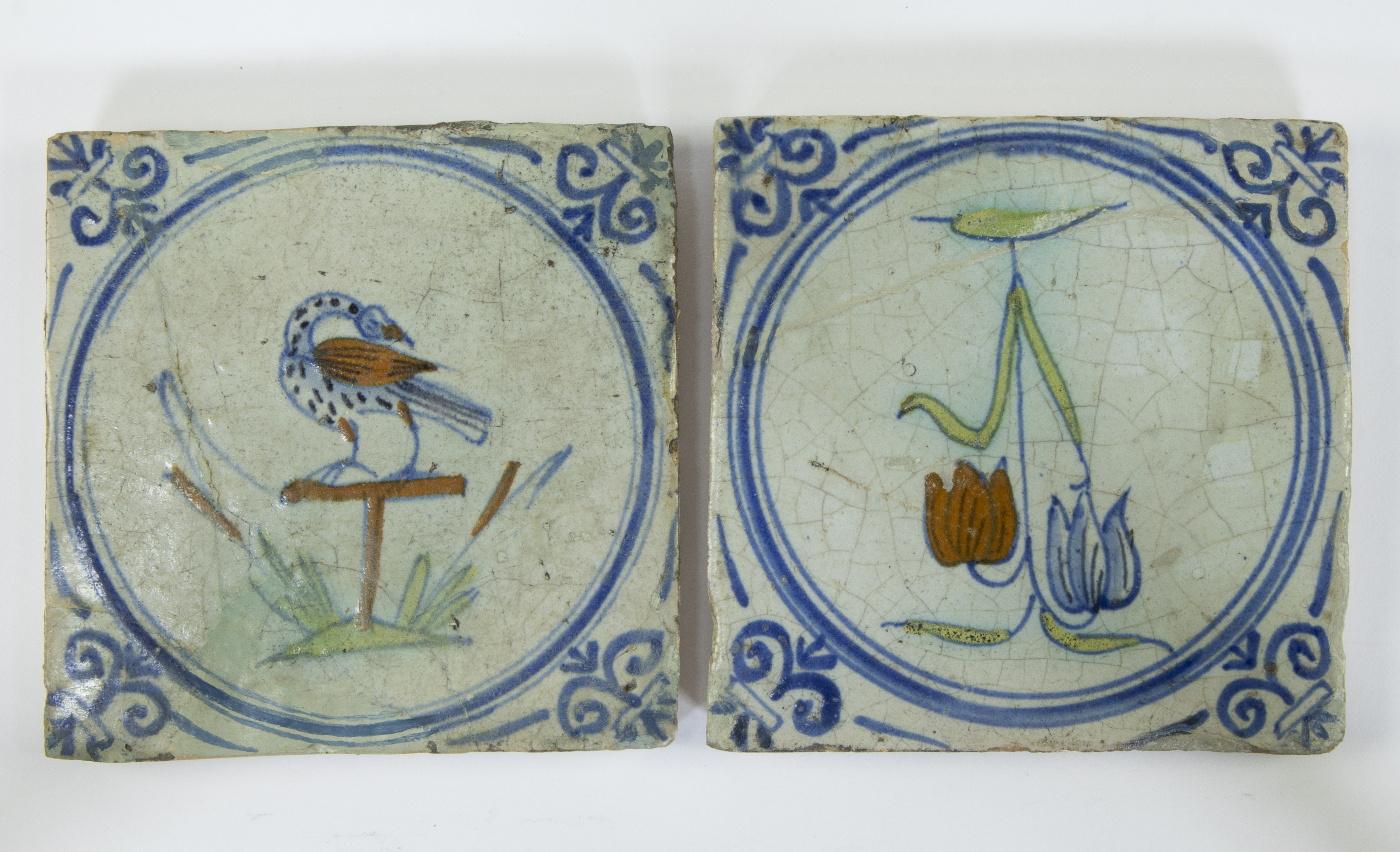 2 Delft tiles and an inkwell, 18th century - Image 3 of 6
