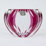 Val Saint Lambert red and clear cut crystal vase, numbered, signed and with original label