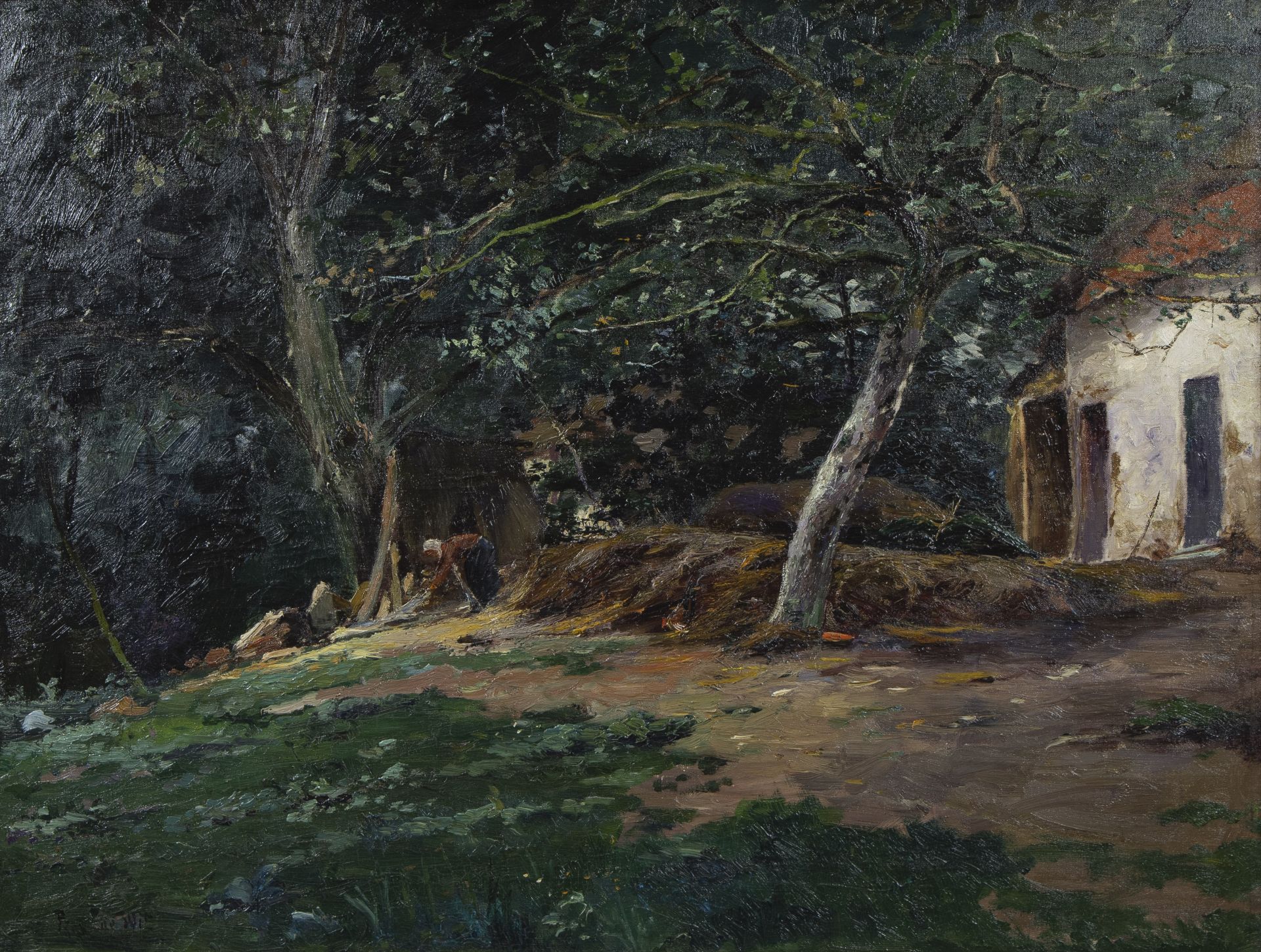 Prosper DE WIT (1862-1951), oil on canvas Farmstead at the edge of the woods, signed