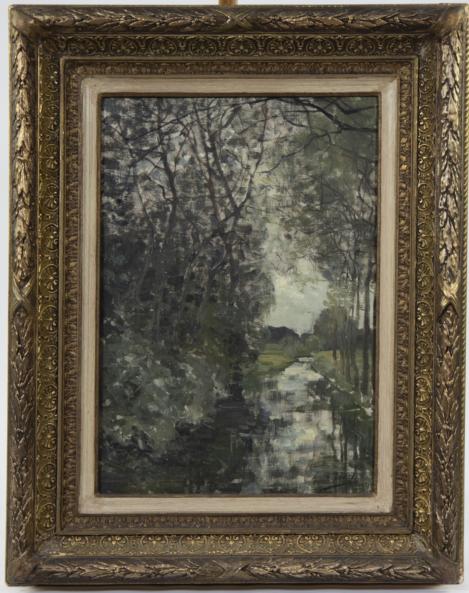 Gustave DEN DUYTS (1850-1897), oil on canvas Forest view with stream, signed - Bild 2 aus 4