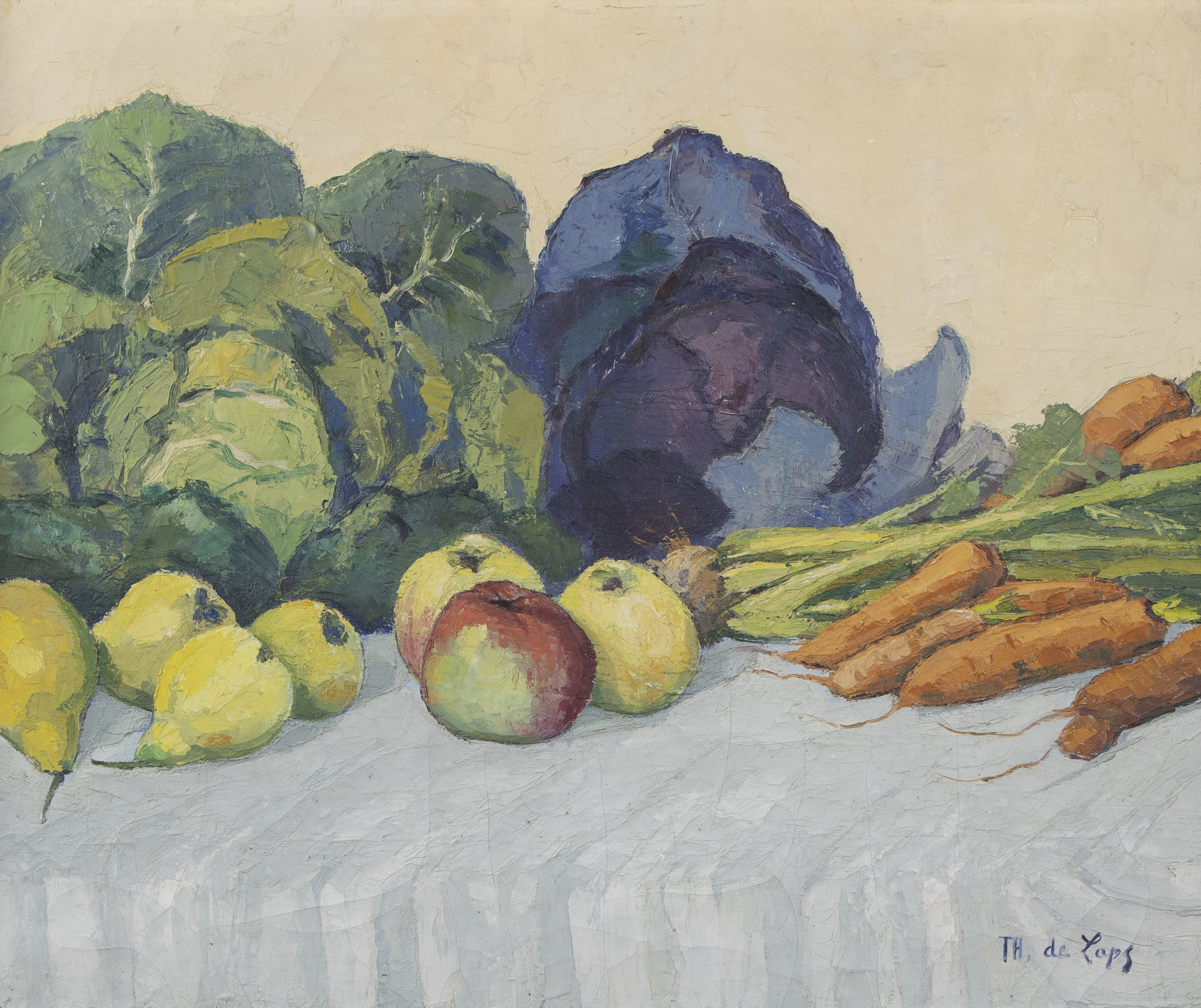 Theo DE LAPS (1895-?), oil on canvas Still life with vegetables and fruit, signed