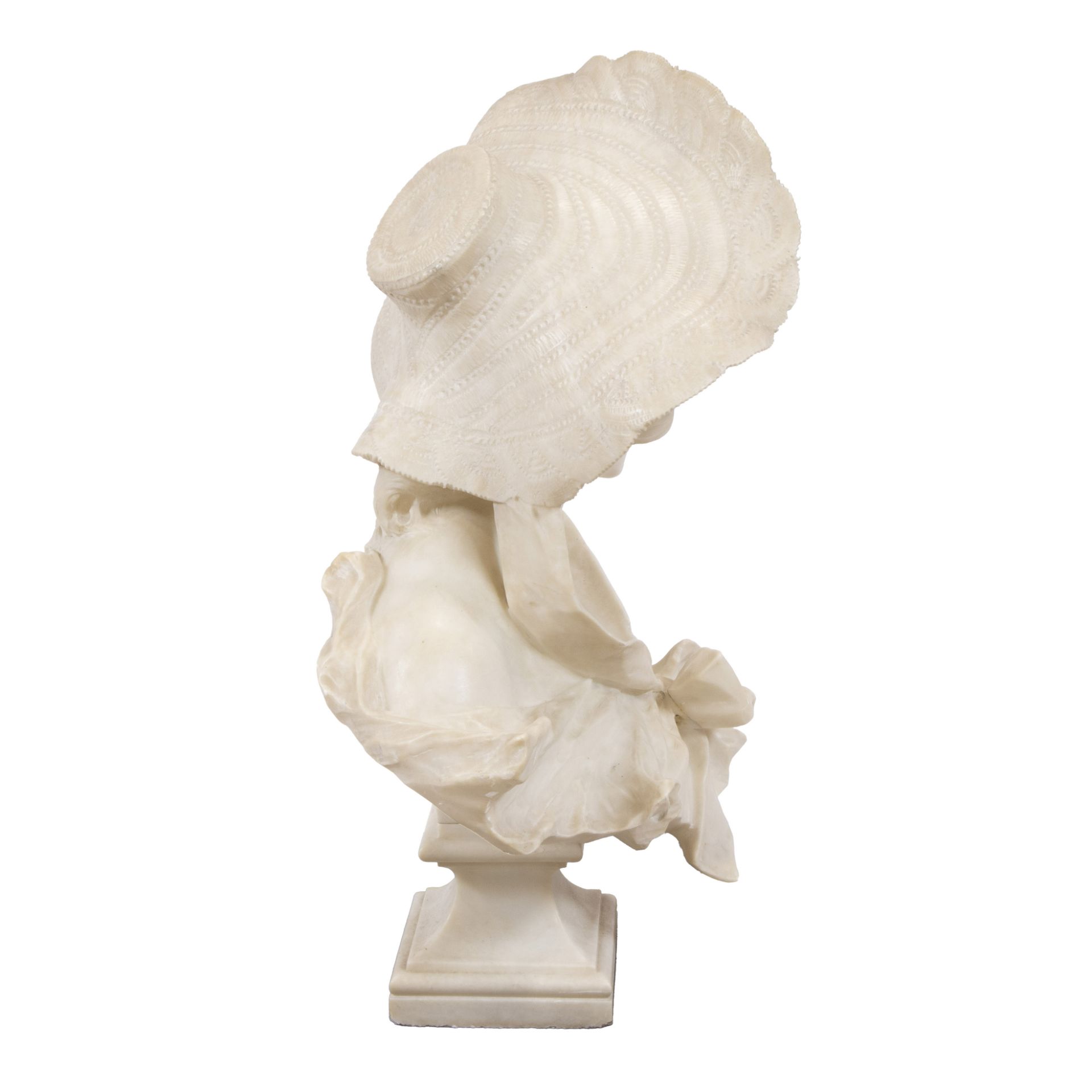 G. POCHINI (XIX), alabaster sculpture of a young lady with hat, signed - Image 5 of 6