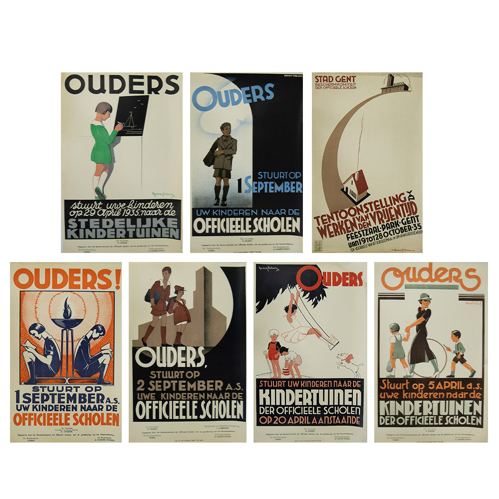 Collection of posters of Urban Education 1930s design Herman Verbaere