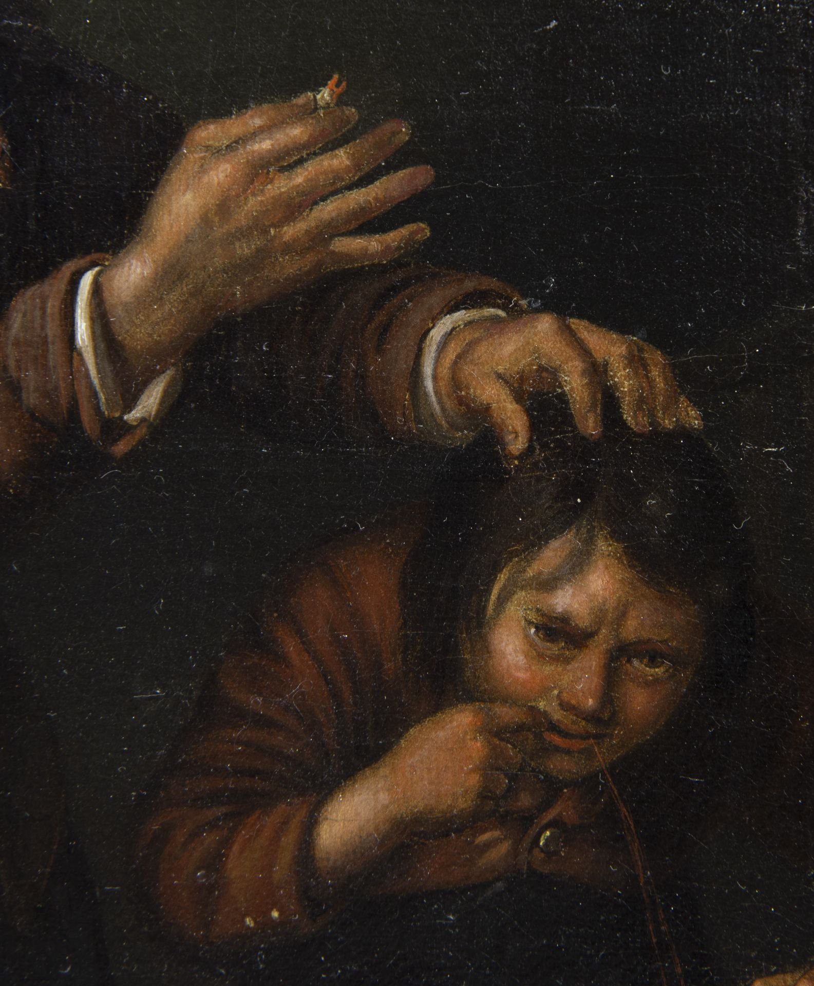 19th century oil on canvas At the dentist, after 17th century example, in original frame - Bild 4 aus 5