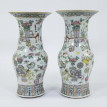 Pair of Chinese famille rose Yenyen vases with decoration of valuables, 19th century