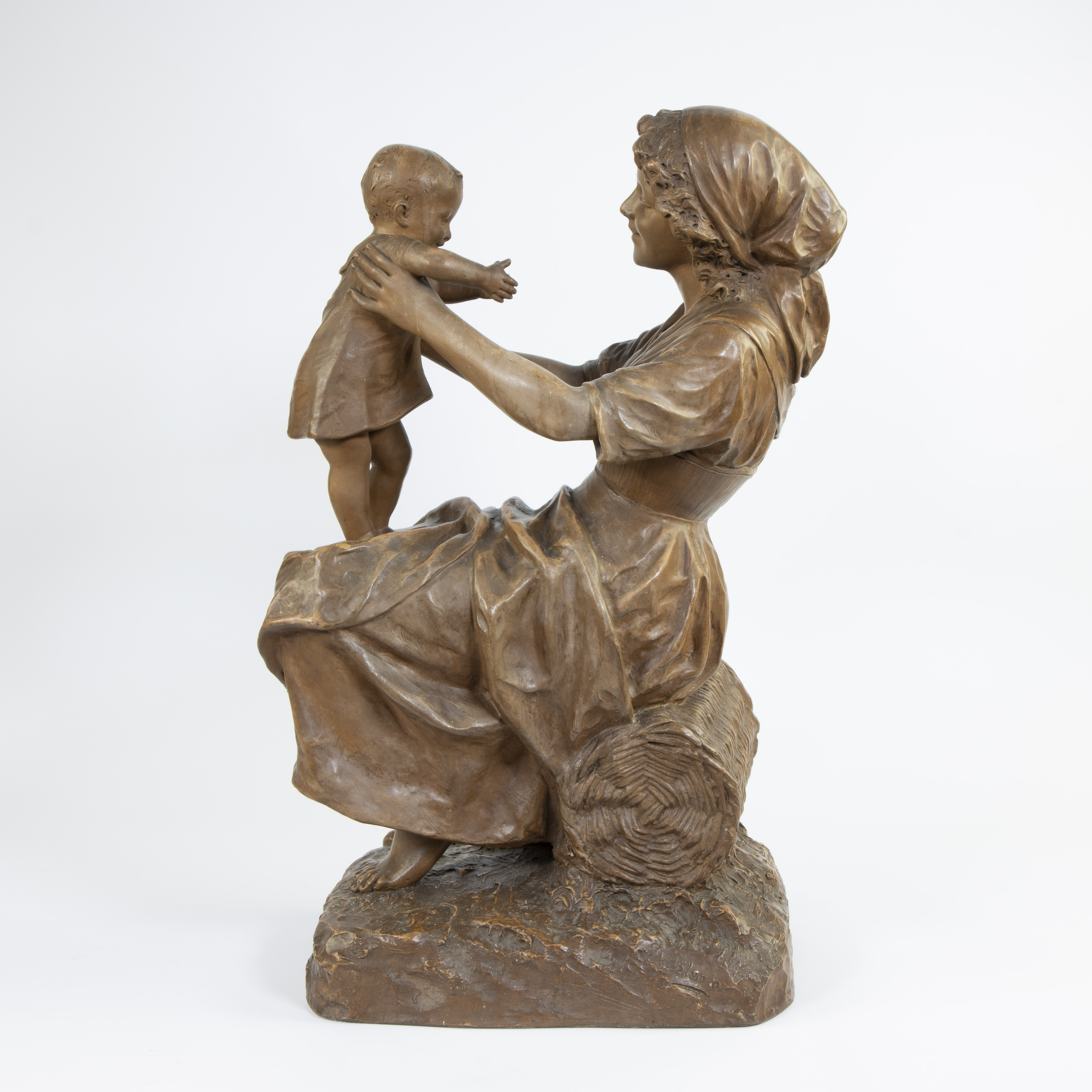 Terracotta sculpture of Mother and child, 19th century, signed Dublanc