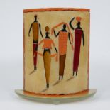 Beautiful heavy Briloner Leuchten glass design table lamp with the image of four African women embos