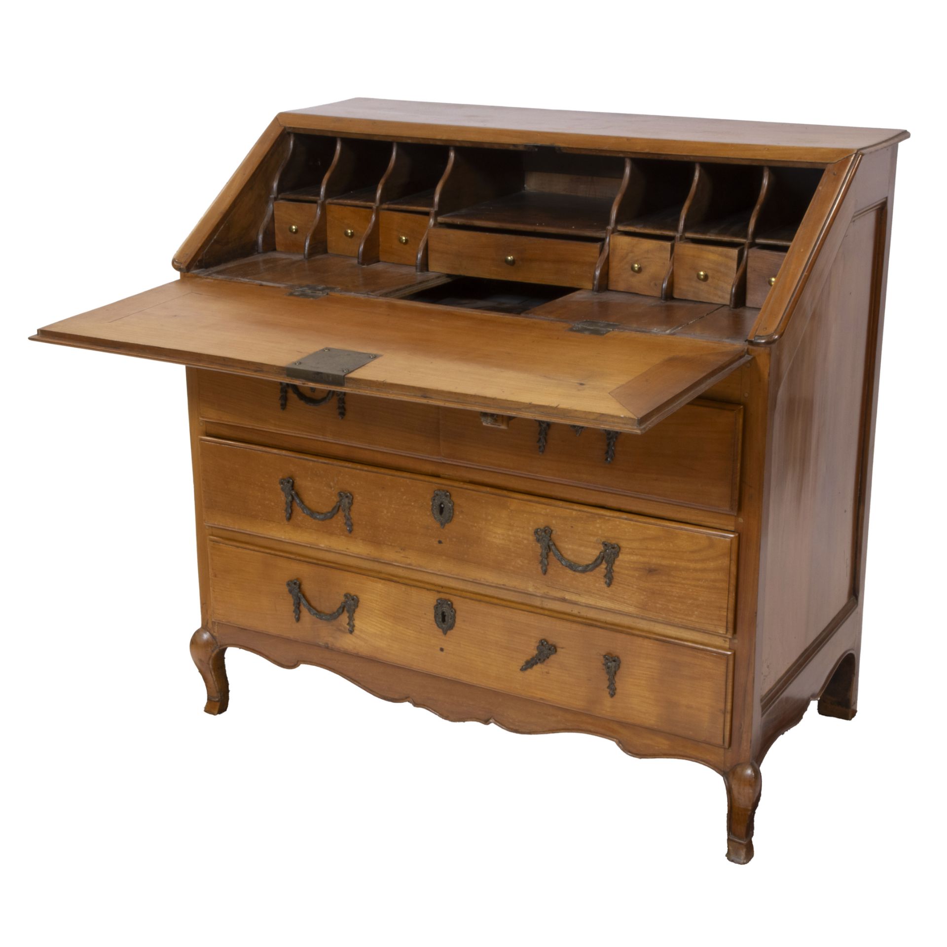 A French flap secretaire with 3 drawers decorated with 'garland' handles, interior comprising 7 smal - Bild 2 aus 2