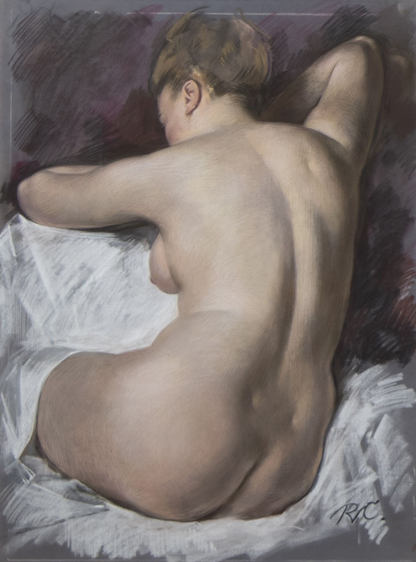 Robert VAN CAUWENBERGHE (1905-1985), pastel Rugging nude (portrait of his muse), signed