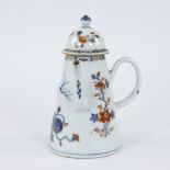 A Chinese porcelain Imari coffee pot and lid decorated with flowering peonies, a bird on a branch an