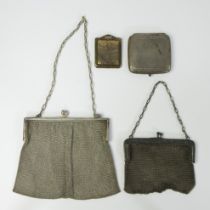 Collection of 2 silver Art Nouveau handbags and 2 powder boxes, circa 1920s