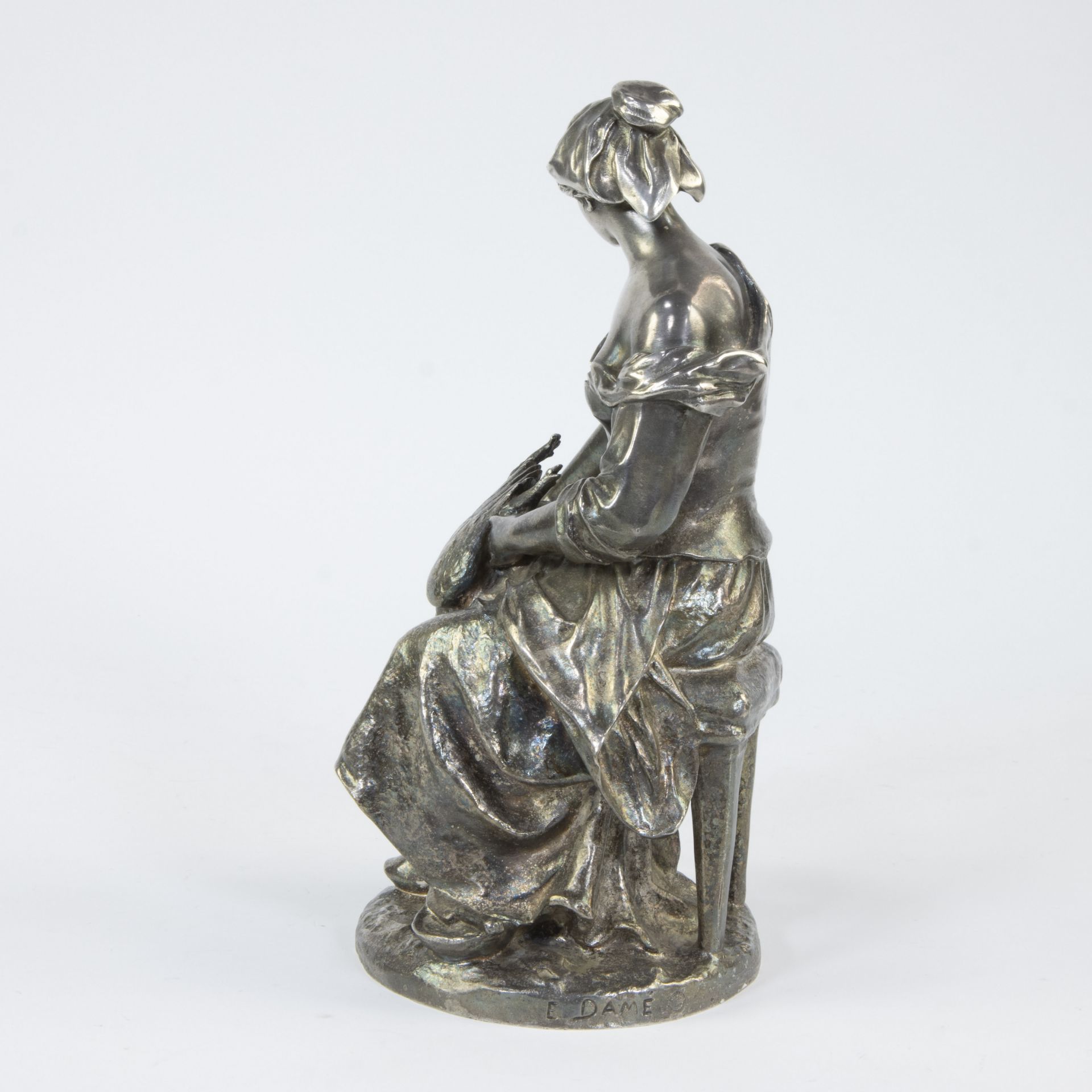 Ernest DAME (1845-1920), sculpture in silver-plated bronze The plumes of catch, signed and with foun - Image 2 of 6