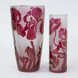 2 multi-layered acid-etched vases signed VSL for VAL SAINT LAMBERT monogrammed JS for Jacqueline SIM