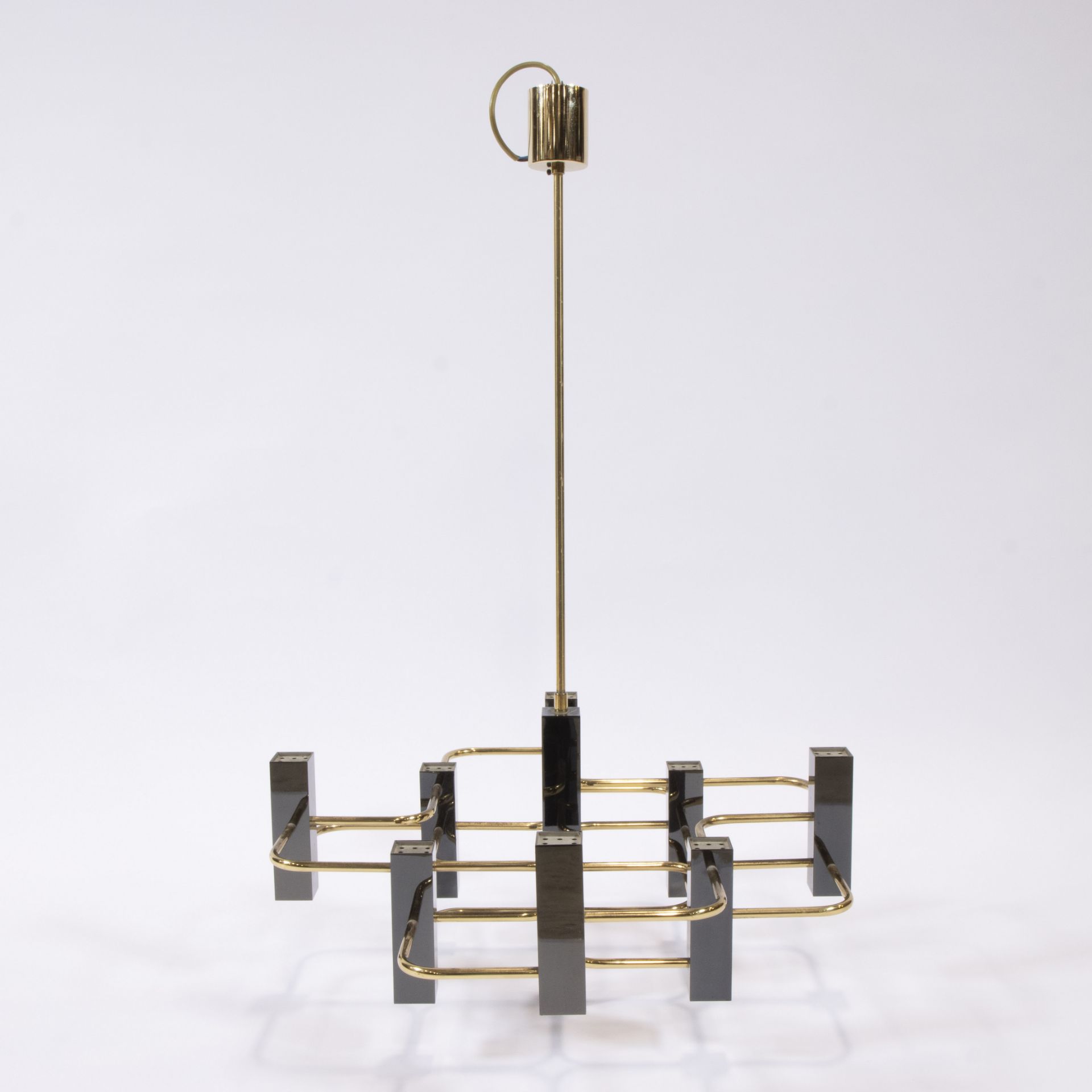 Mid-century modernist chandelier by Gaetano Sciolari for Boulanger, gunmetal and brass, 1970s, with - Image 5 of 6