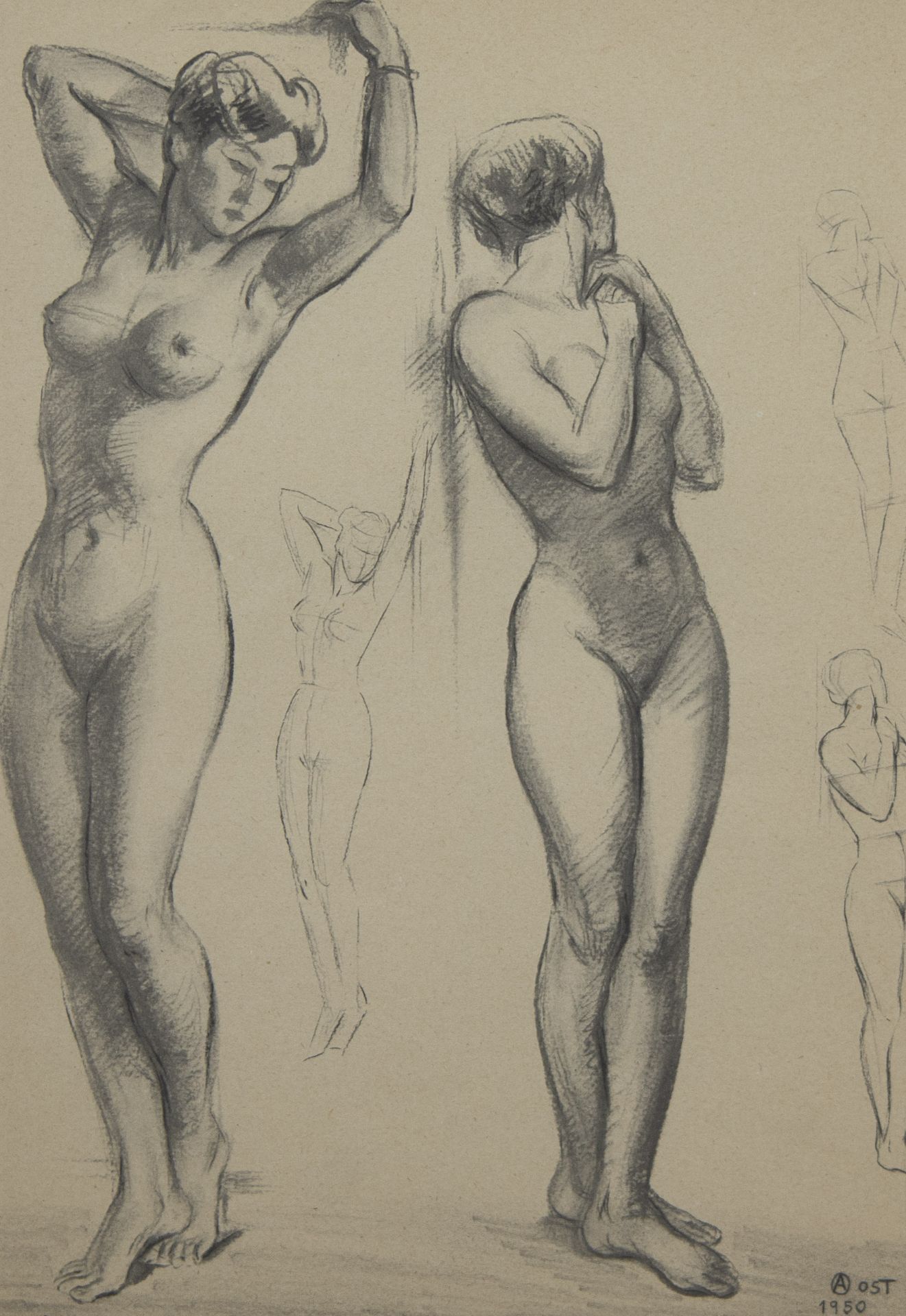 Alfred OST (1884-1945), 2 drawings, signed and one dated 1950 - Image 3 of 7