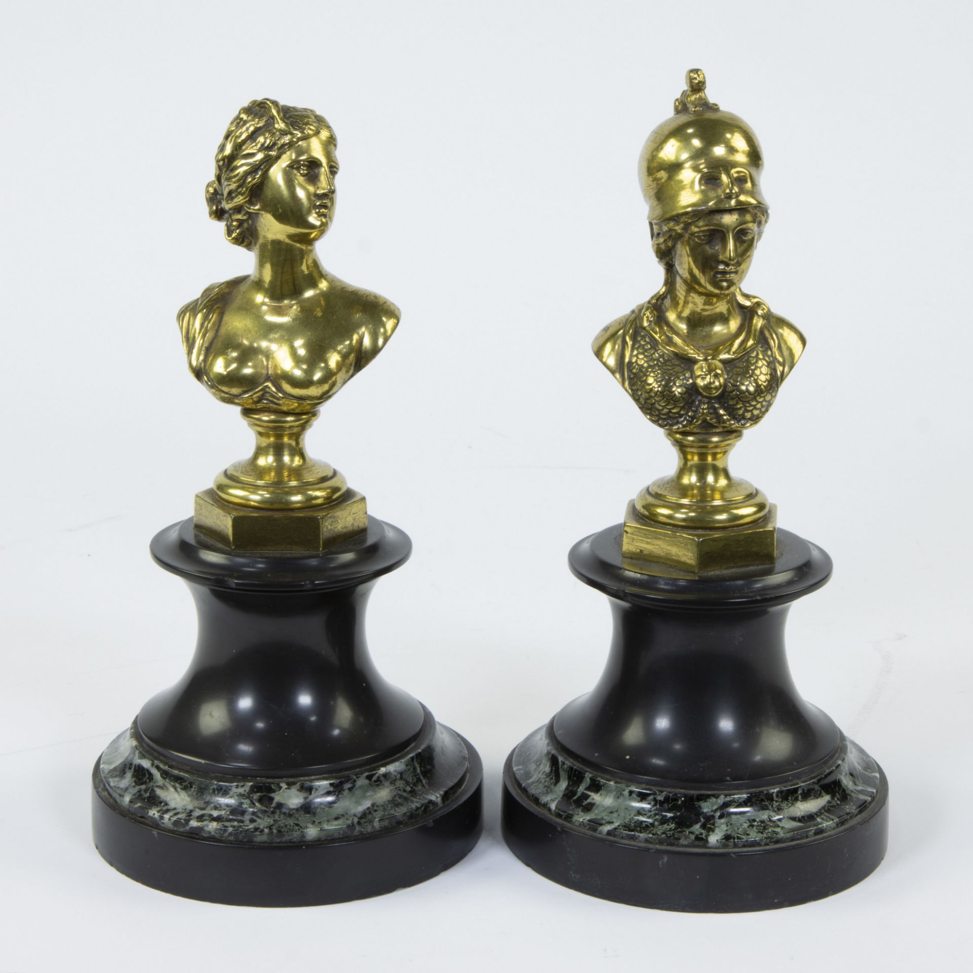 Pair of gilt bronze sculptures on marble base