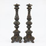 Wooden candlesticks 18th century with traces of polychromy converted to lampadaire