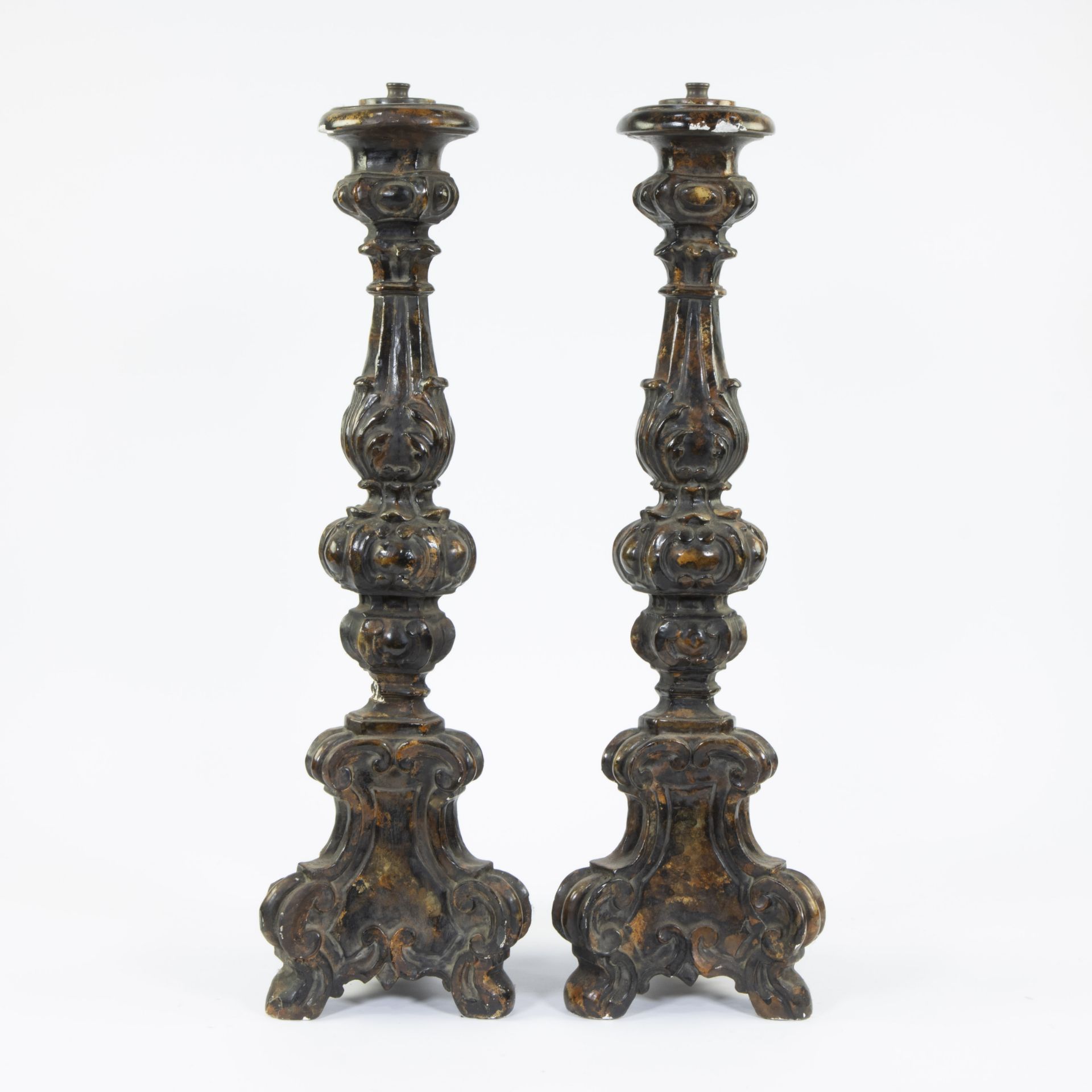 Wooden candlesticks 18th century with traces of polychromy converted to lampadaire