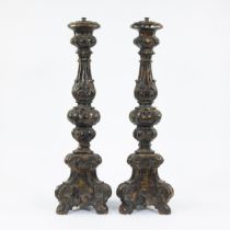 Wooden candlesticks 18th century with traces of polychromy converted to lampadaire