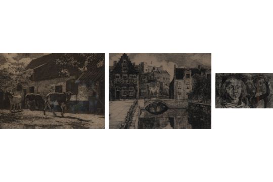 3 etchings by Henri De Budt (2) Hoeve te Heusden en Lievebrug and Jos Verdegem, Claude et les marion - Bild 1 aus 13