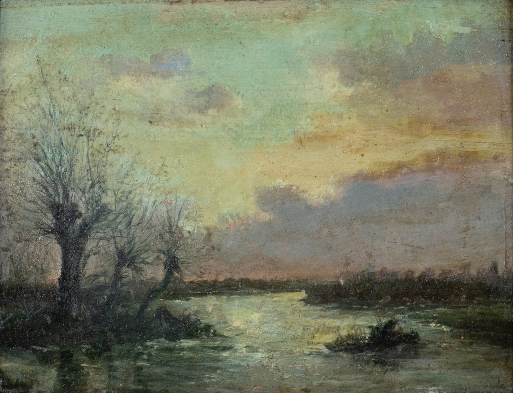 Joseph VAN HOOF (1889-1937), oil on panel Landscape with river, signed