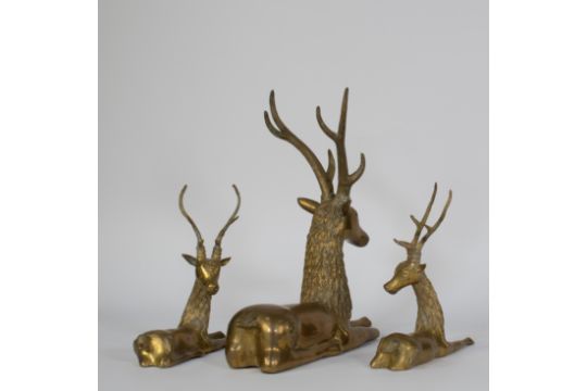 Three Indian deer in yellow copper, 20th century - Bild 2 aus 4