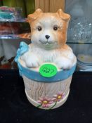 1980s Ceramic Puppy in Basket Bank