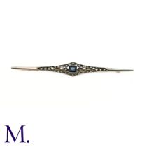 A Sapphire and Rose Diamond Brooch in yellow gold and platinum set with a central rectangular step