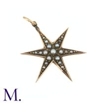 An Antique Pearl Star Pendant in 9k yellow gold, the six pointed star set with pearls. stamped