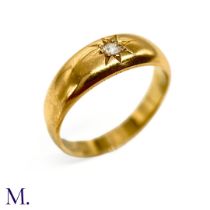 An Antique Diamond Gypsy Ring The gold band is set with a 5pt diamond and is marked '18ct'. Box