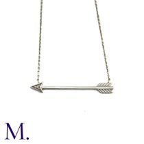 A Diamond Arrow Pendant Necklace in 9k white gold, designed as an arrow set to the head with a round