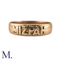 An Antique Mizpah Ring in 9k rose gold, the band ring is embossed to the front with the word '