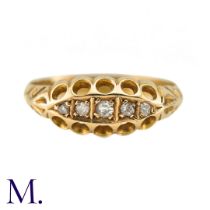 An Antique Diamond Five Stone Ring in 18k yellow gold, set with old cut diamonds. Hallmarks for 18ct