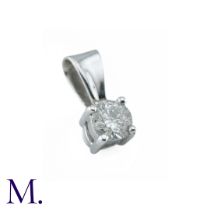 A Diamond Solitaire Pendant, in 9k white gold, Set with a round brilliant cut diamond of 0.33cts.