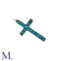 A Turquoise Cross Pendant in silver, set with cabochon turquoise. No markings visible. Size: 4cm.