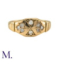 An Antique Diamond Gypsy Ring in 15k yellow gold, set with round cut and rose cut diamonds.