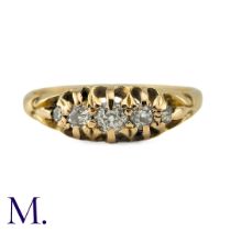 A Diamond Five Stone Ring in yellow gold, set with five round cut diamonds totalling approximately