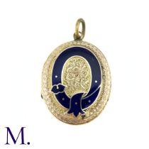An Antique Enamel Locket Pendant in yellow gold, the locket embellished to the front with a blue