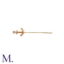 NO RESERVE - A Stick Pin in yellow gold, the terminal designed as an anchor. (Mark indistinct but