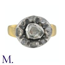 An Antique Rose Cut Cluster Ring in yellow gold and silver, comprising a cluster of rose cut