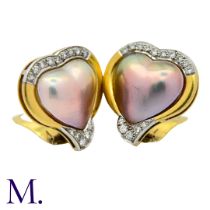 A Pair Of mother of Pearl And Diamond Heart Earrings