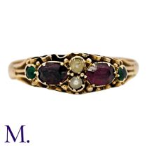 An Antique Garnet, Emerald And Pearl Ring