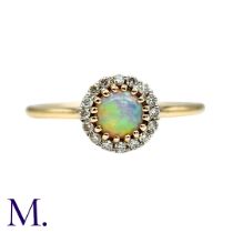 An Opal And Diamond Cluster Ring