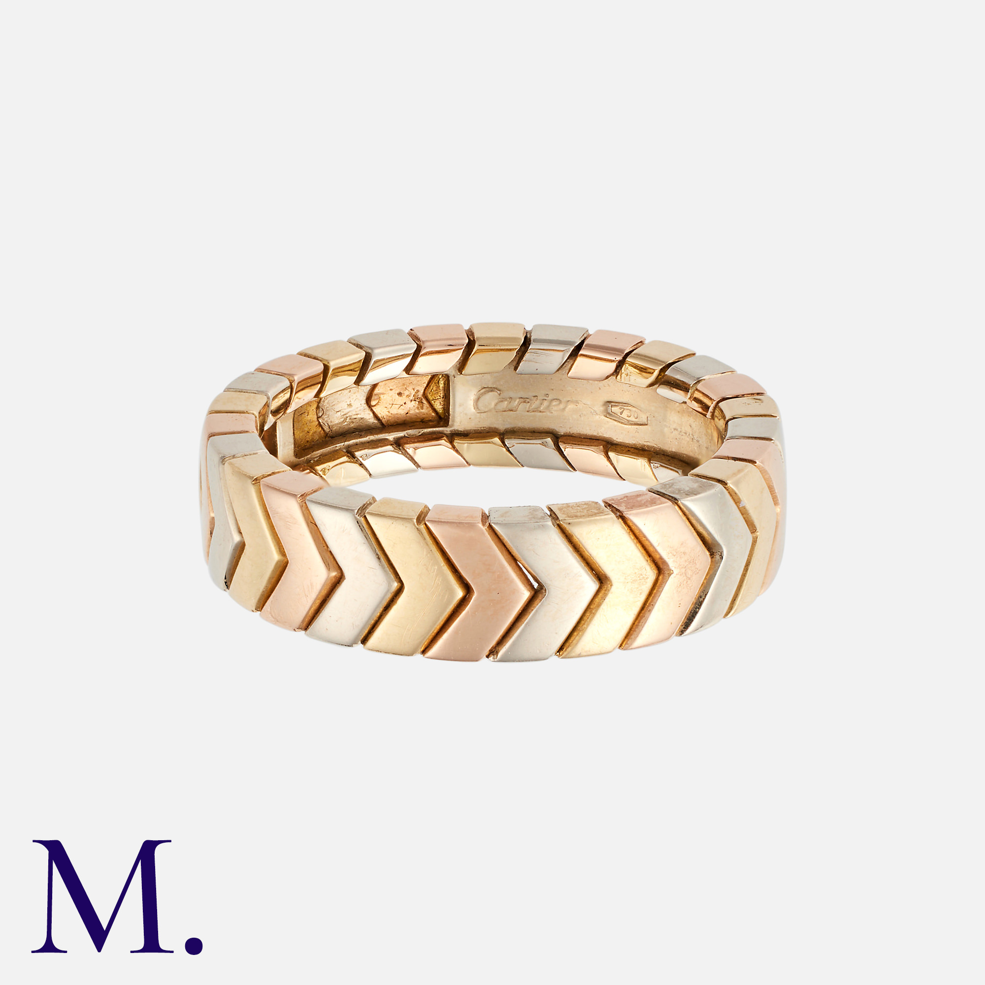 CARTIER. A Chevron Ring in 18K rose, white and yellow gold, in chevron form. Signed Cartier and - Image 2 of 2