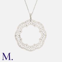 An Antique Diamond Pendant Necklace in platinum, the openwork scalloped form set with rose cut