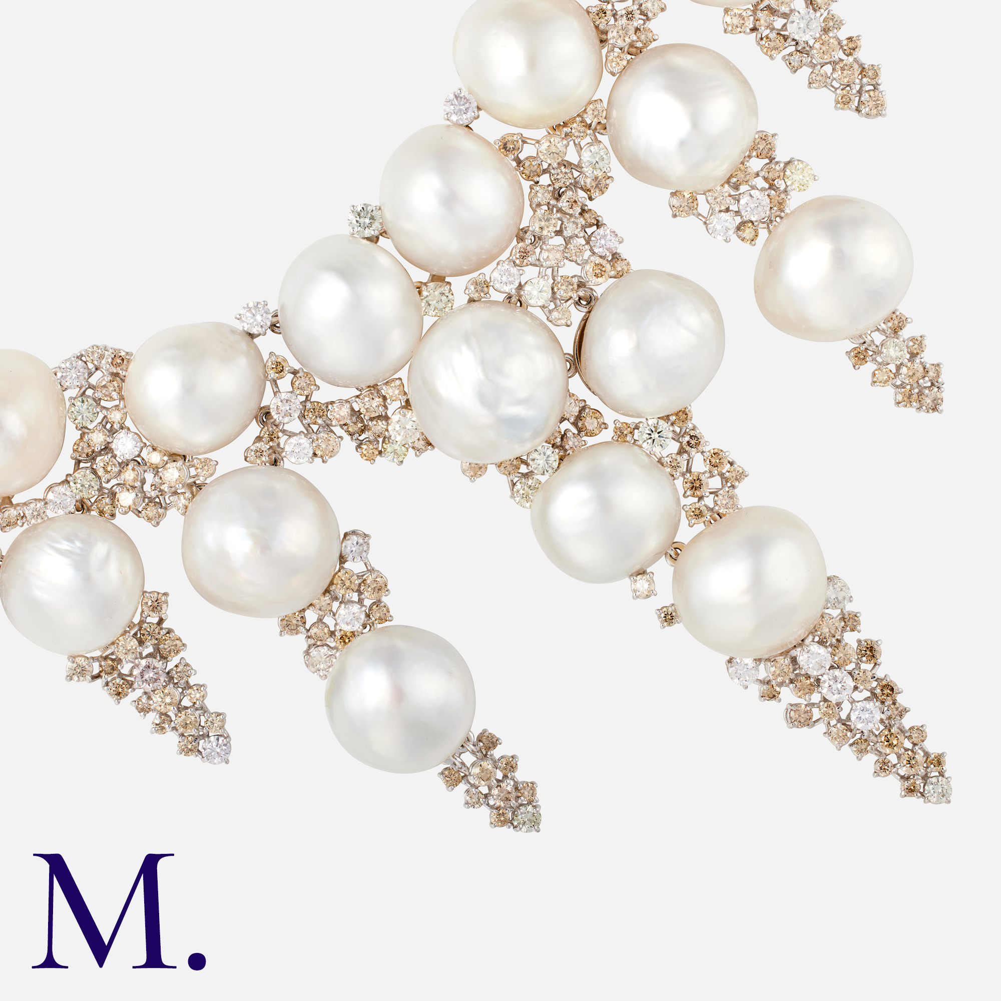 An Impressive South Sea Pearl & Coloured Diamond Fringe Necklace, in 18k white gold, comprising - Image 2 of 2