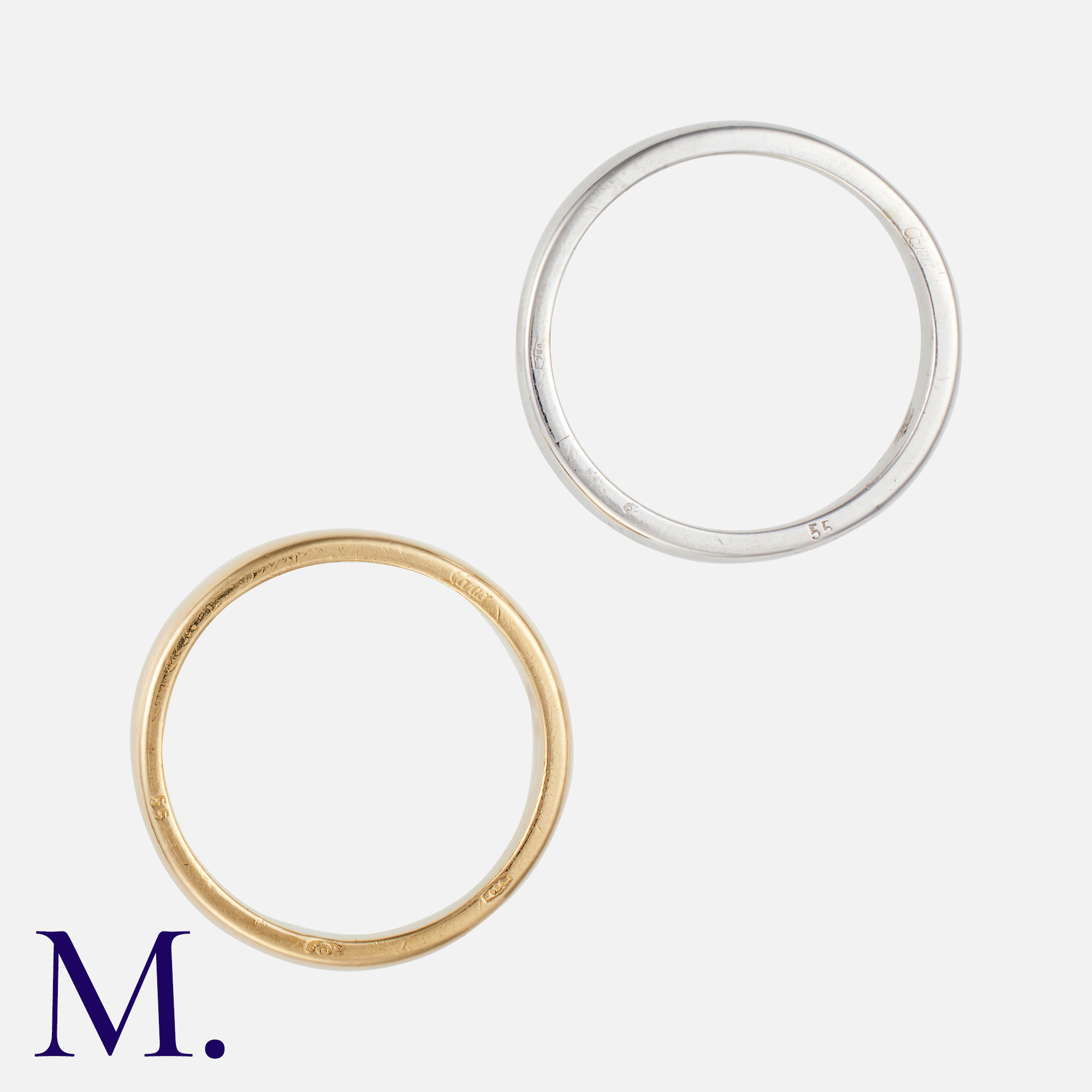 CARTIER. A Pair of Gold Wave Bands in 18K white and yellow gold, of separate interlocking bands. - Image 3 of 3
