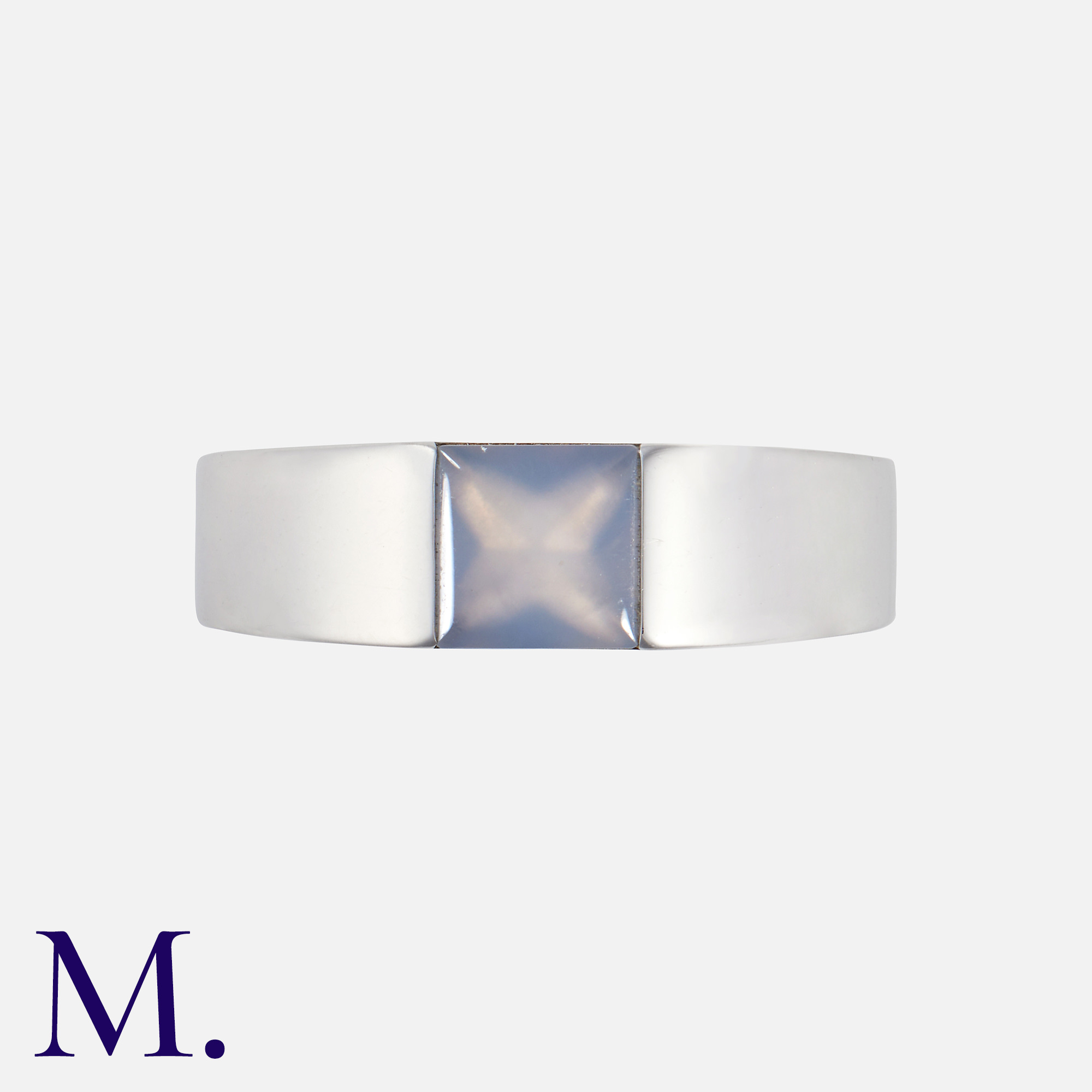 CARTIER. A Moonstone Tank Ring in 18K white gold, set with a faceted cabochon moonstone. Size: M